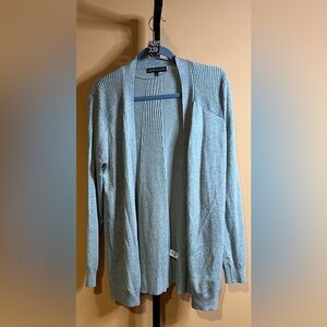 Gray Knit Cardigan Sweater Open Front Long Sleeves